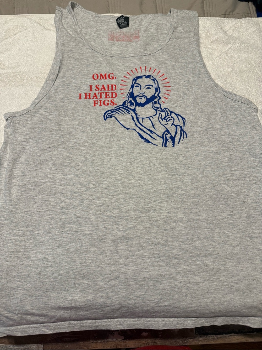 Gray Graphic Men’s Tank Top with Blue & Red Print